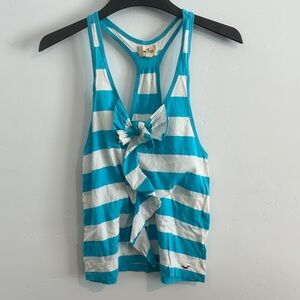 Classic Hollister Turquoise & White Striped Tied Ruffle Front Racerback Tank